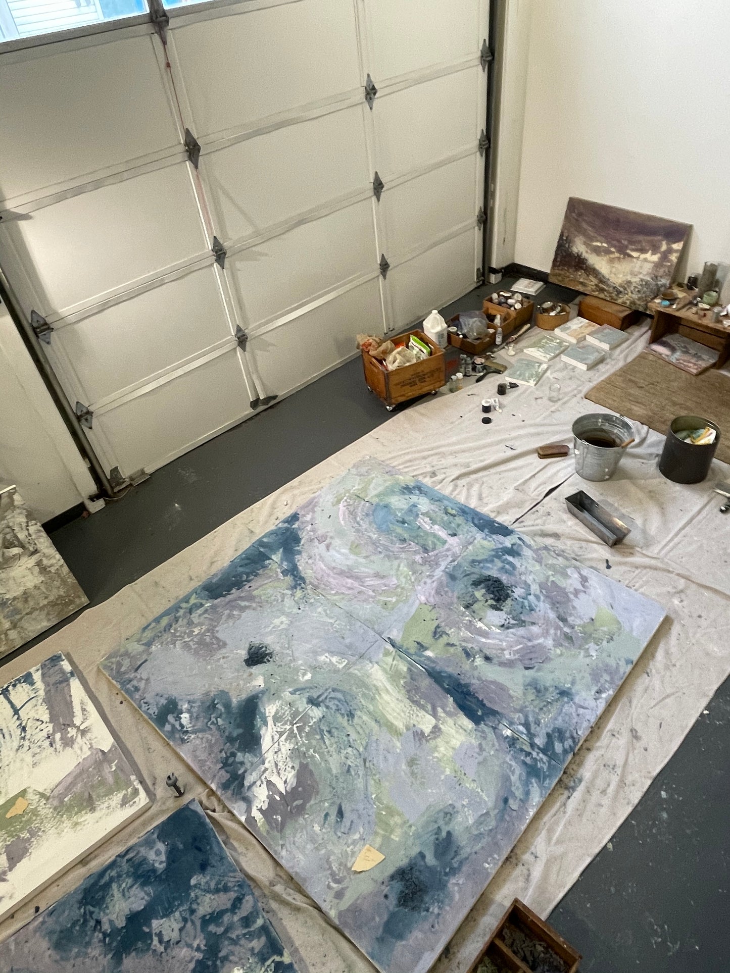 Aerial View of Signal Fires Quadriptych - 73" x 73" Fresco Painting on Four Wood Panels